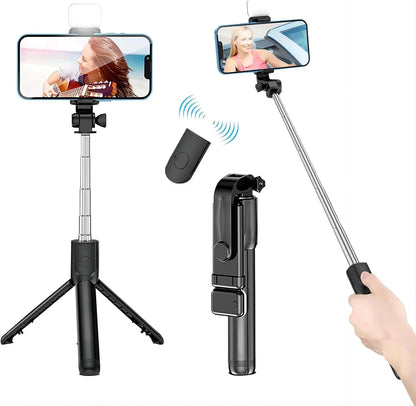 Selfie Stick with Fill Light Extendable Selfie Stick Tripod with Wireless Remote and Phone Holder Group Selfies For All phones - GoTypical