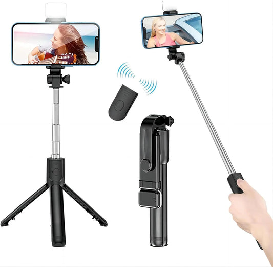 Selfie Stick with Fill Light Extendable Selfie Stick Tripod with Wireless Remote and Phone Holder Group Selfies For All phones - GoTypical