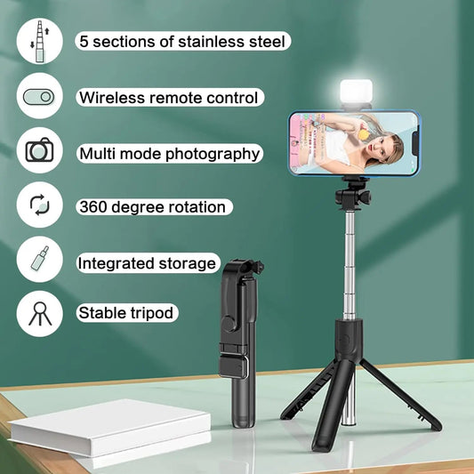 Selfie Stick with Fill Light Extendable Selfie Stick Tripod with Wireless Remote and Phone Holder Group Selfies For All phones - GoTypical