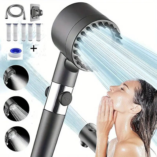 Shower head, high pressure flow multiple modes, 5 layers filter, hard water power rinse, with switch, suitable for pet bathing, vertical shower, white turbo shower - GoTypical