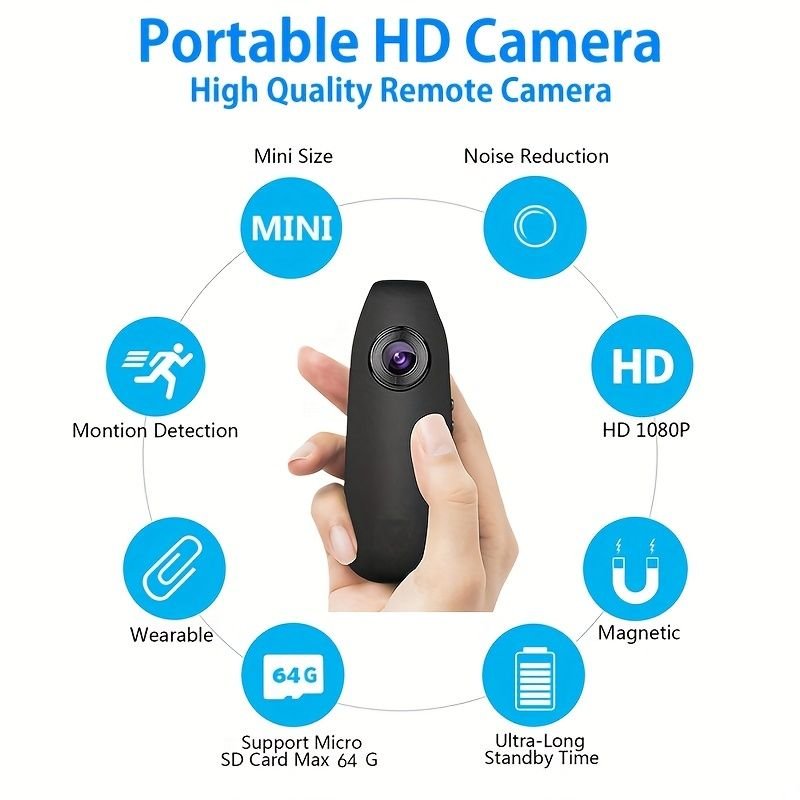 Small Body Cameras; 1080P Full HD Mini Camera Body Wear Camera; Bike Cameras Cycling Video Recorder; Portable Pocket Body Cams With Back Clip; Video & Audio Recording; Motion Activated - GoTypical