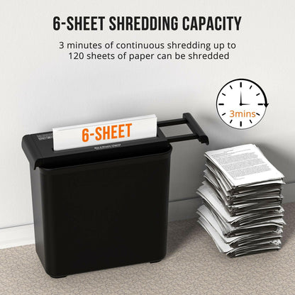 Small Paper Shredder – 6-Sheet Strip Cut Portable Design for Home Office - GoTypical