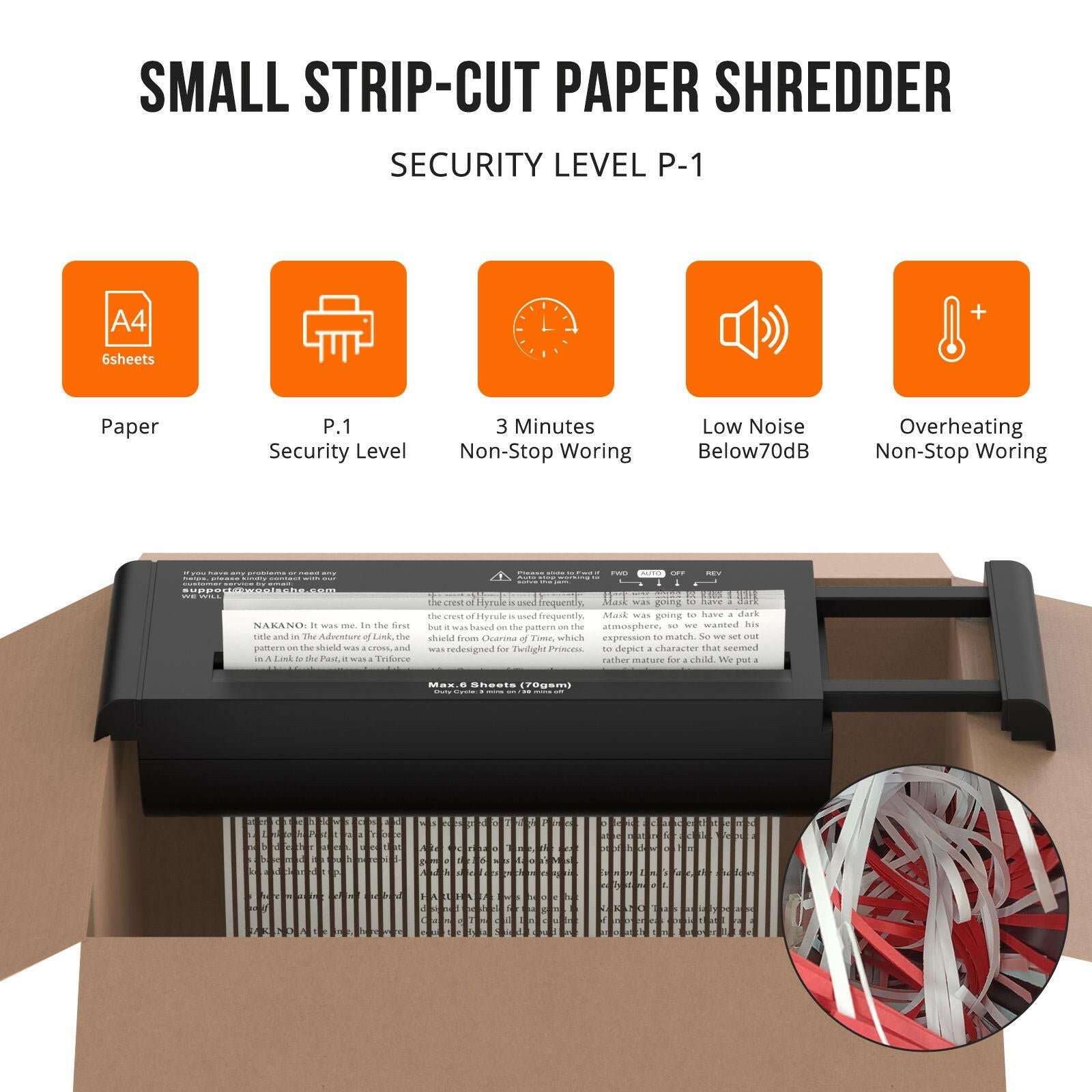 Small Paper Shredder – 6-Sheet Strip Cut Portable Design for Home Office - GoTypical
