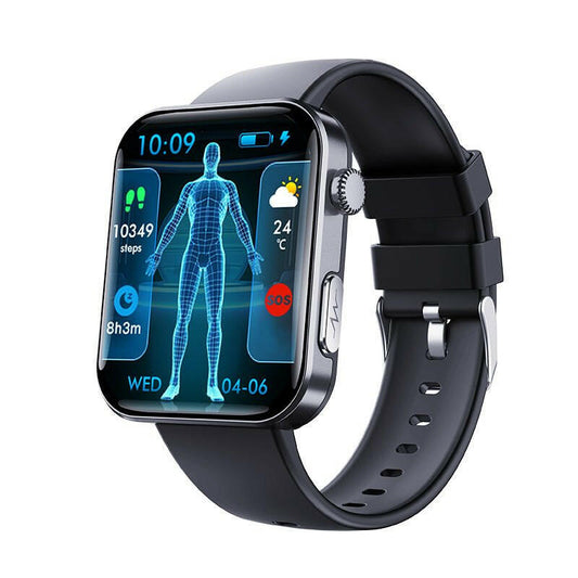 Smart Watch – SOS Fall Alarm Bluetooth Calling Black Silicone Health Monitor - GoTypical