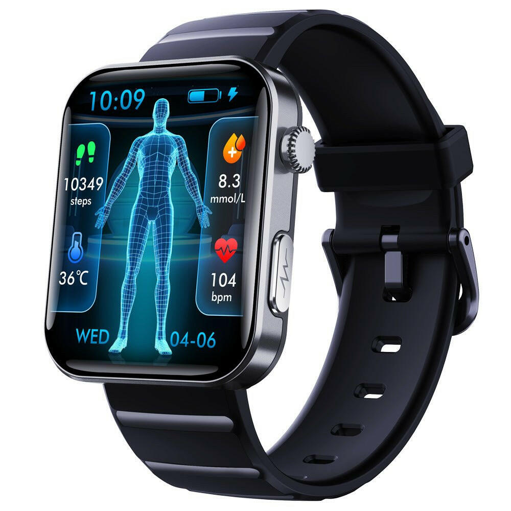 Smart Watch – SOS Fall Alarm Bluetooth Calling Black Silicone Health Monitor - GoTypical