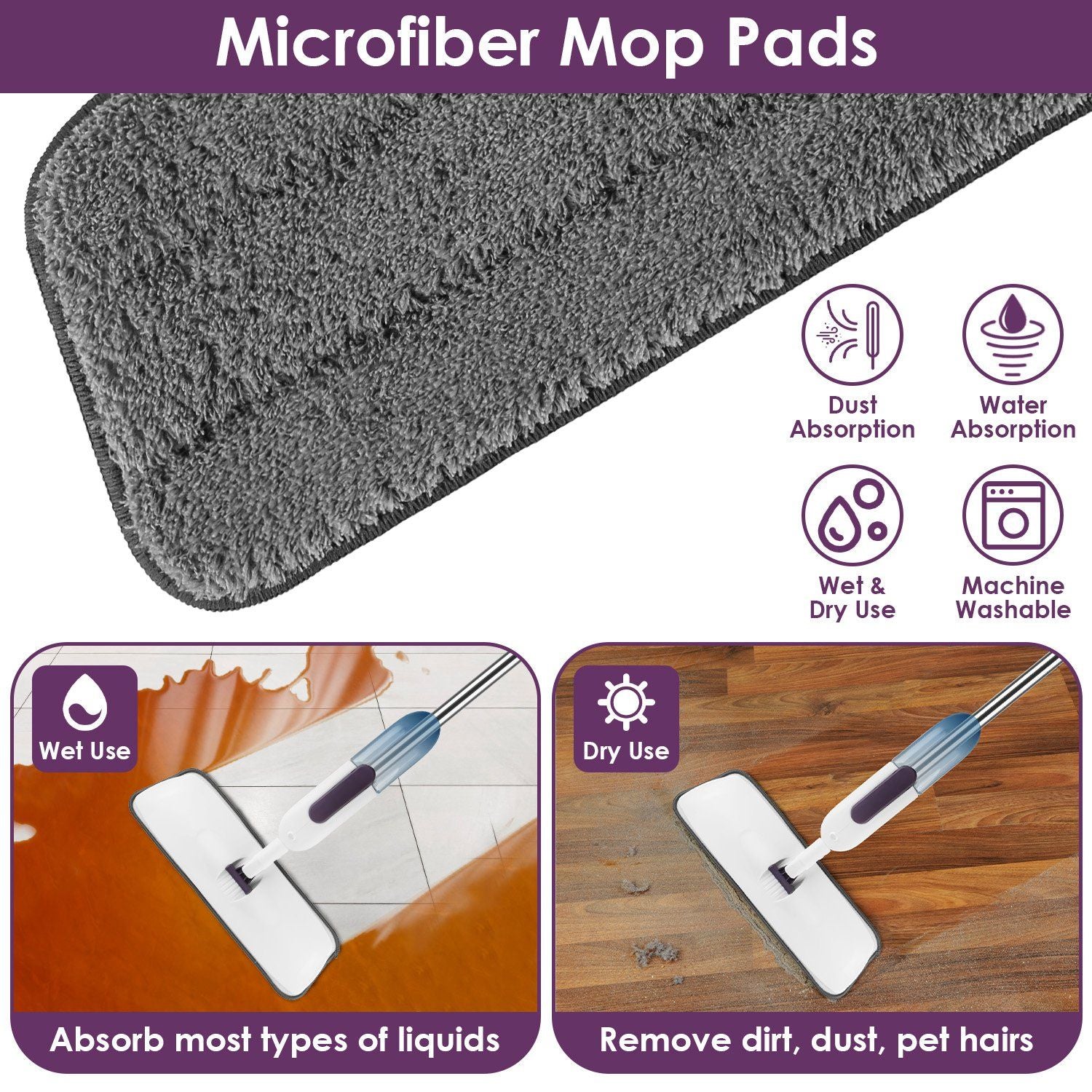 Spray Mop for Floor Cleaning, 49.21" Extended Handle with 360° Rotating Mop Head, 12oz Leak - Proof Water Bottle & 3 Reusable Microfiber Pads - No Battery Needed, for Hardwood, Laminate, Tile, Vinyl & M - GoTypical