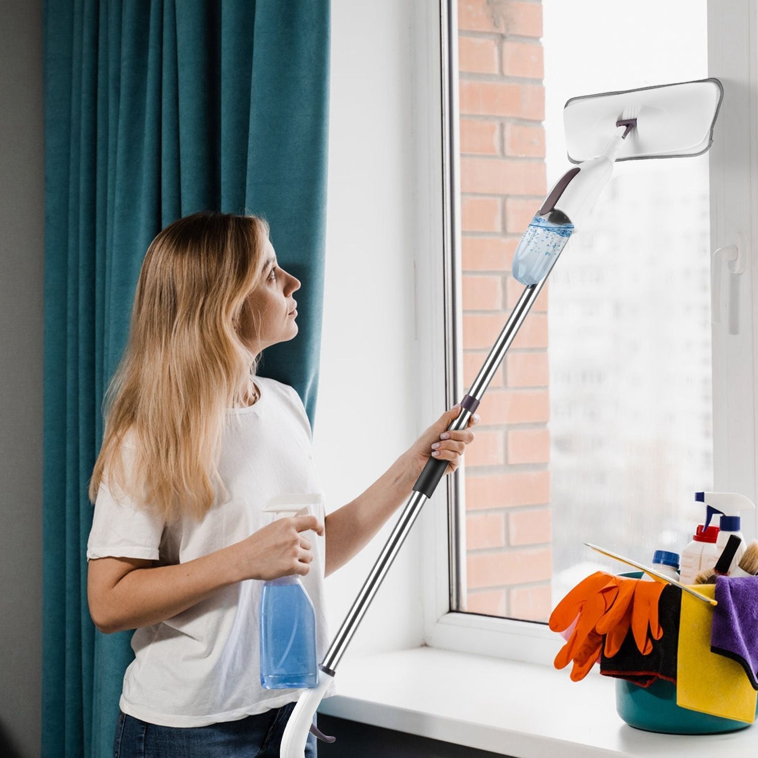 Spray Mop for Floor Cleaning, 49.21" Extended Handle with 360° Rotating Mop Head, 12oz Leak - Proof Water Bottle & 3 Reusable Microfiber Pads - No Battery Needed, for Hardwood, Laminate, Tile, Vinyl & M - GoTypical