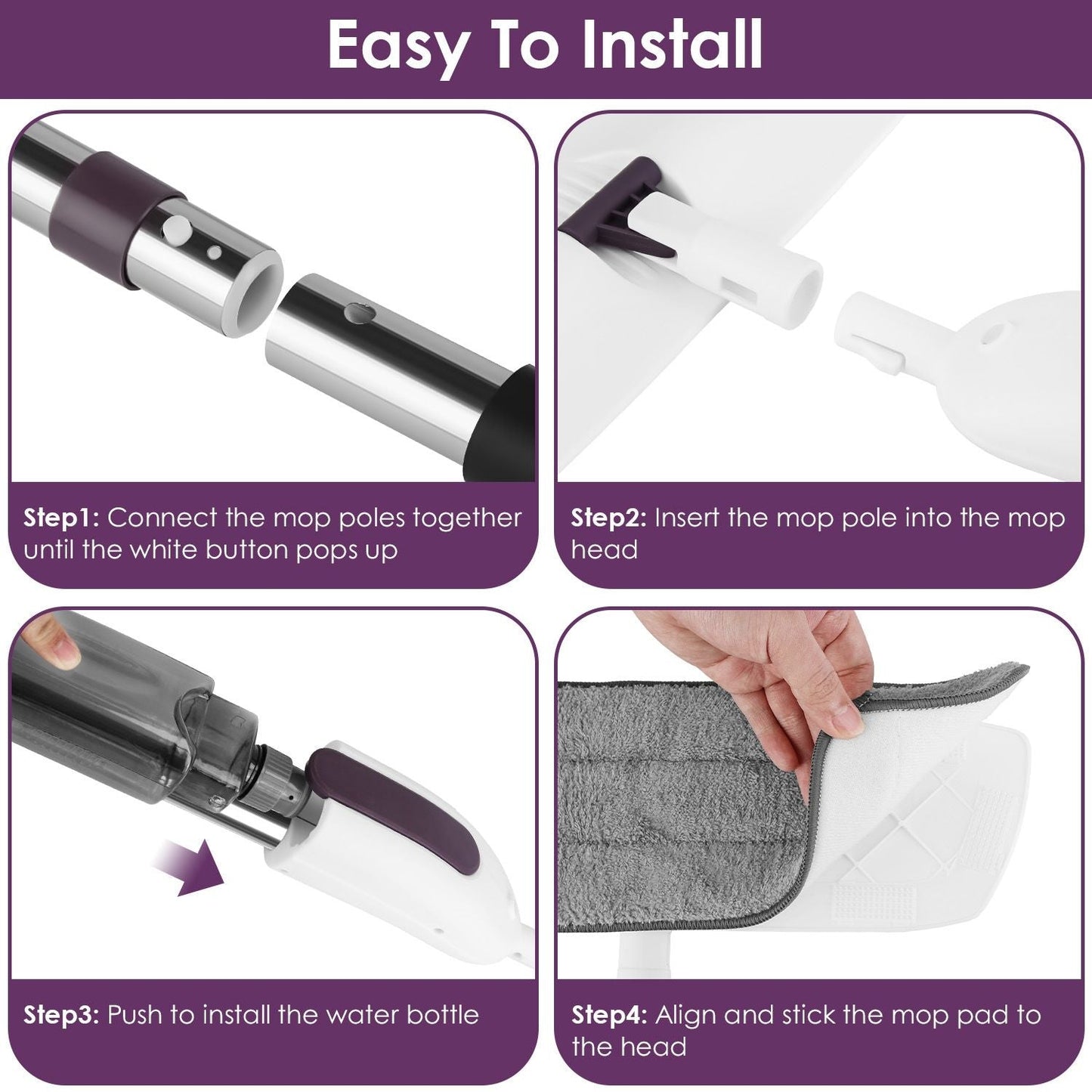 Spray Mop for Floor Cleaning, 49.21" Extended Handle with 360° Rotating Mop Head, 12oz Leak - Proof Water Bottle & 3 Reusable Microfiber Pads - No Battery Needed, for Hardwood, Laminate, Tile, Vinyl & M - GoTypical