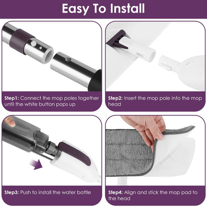 Spray Mop for Floor Cleaning, 49.21" Extended Handle with 360° Rotating Mop Head, 12oz Leak - Proof Water Bottle & 3 Reusable Microfiber Pads - No Battery Needed, for Hardwood, Laminate, Tile, Vinyl & M - GoTypical