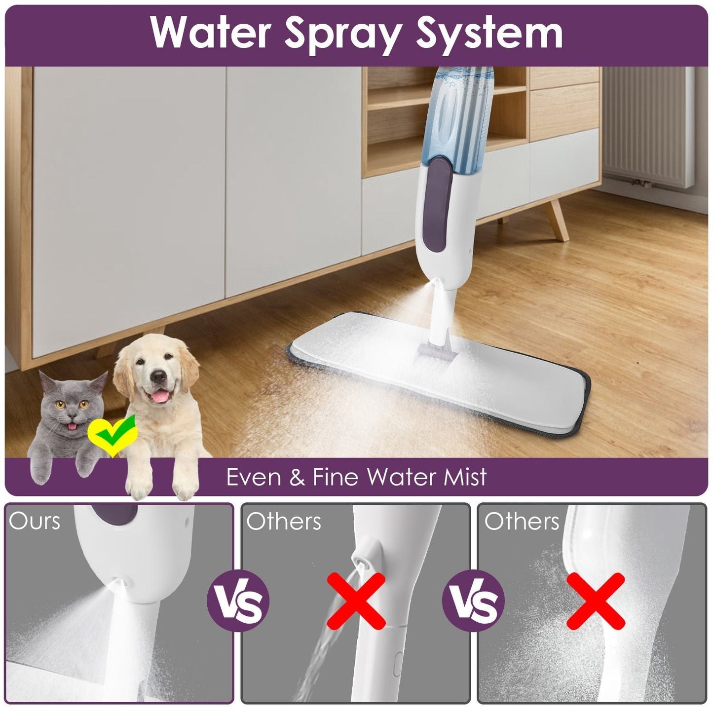 Spray Mop for Floor Cleaning, 49.21" Extended Handle with 360° Rotating Mop Head, 12oz Leak - Proof Water Bottle & 3 Reusable Microfiber Pads - No Battery Needed, for Hardwood, Laminate, Tile, Vinyl & M - GoTypical