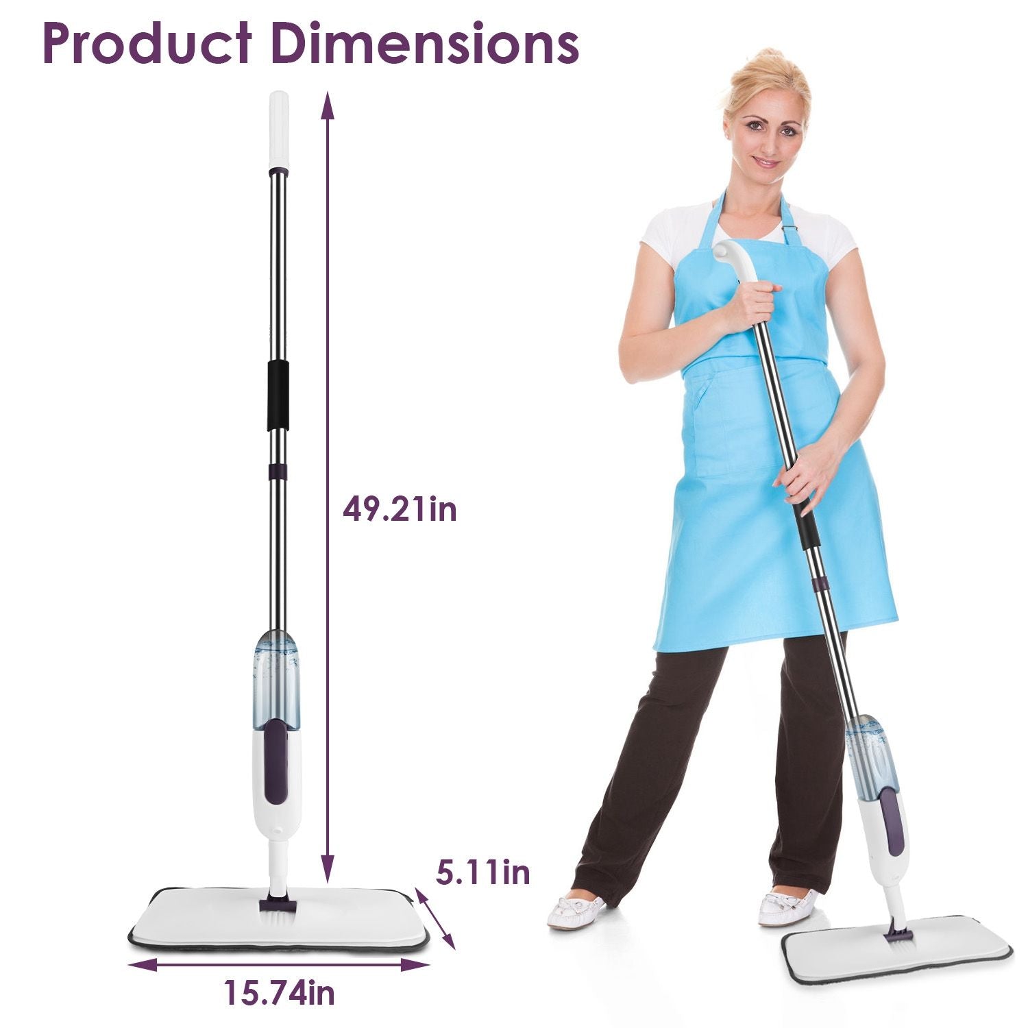Spray Mop for Floor Cleaning, 49.21" Extended Handle with 360° Rotating Mop Head, 12oz Leak - Proof Water Bottle & 3 Reusable Microfiber Pads - No Battery Needed, for Hardwood, Laminate, Tile, Vinyl & M - GoTypical