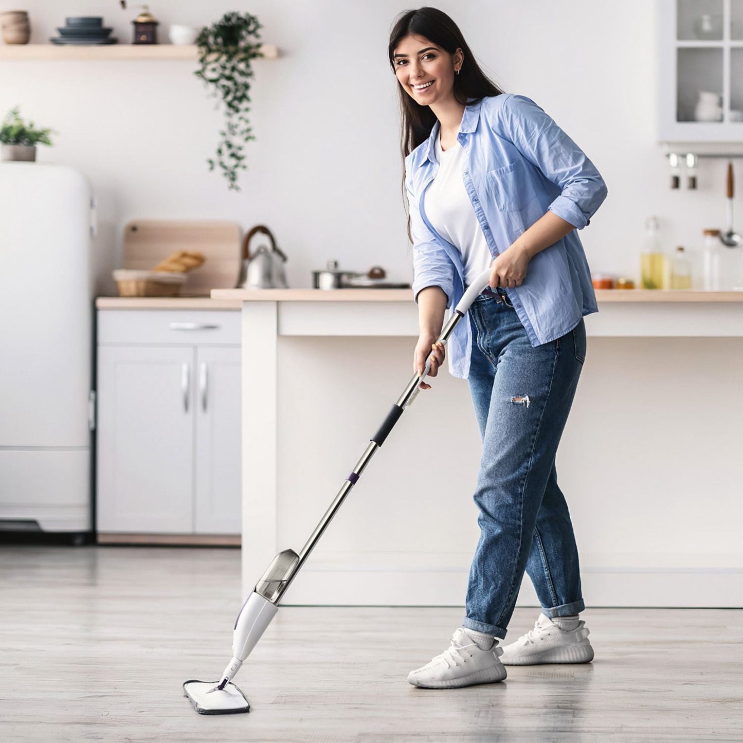 Spray Mop for Floor Cleaning, 49.21" Extended Handle with 360° Rotating Mop Head, 12oz Leak - Proof Water Bottle & 3 Reusable Microfiber Pads - No Battery Needed, for Hardwood, Laminate, Tile, Vinyl & M - GoTypical