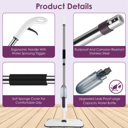 Spray Mop for Floor Cleaning, 49.21" Extended Handle with 360° Rotating Mop Head, 12oz Leak - Proof Water Bottle & 3 Reusable Microfiber Pads - No Battery Needed, for Hardwood, Laminate, Tile, Vinyl & M - GoTypical