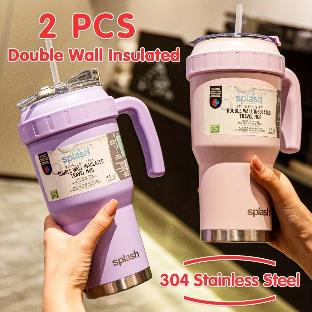 Steel Insulated Mugs i Break Reusable For Hot And Cold Drinks,Ldeal For Water,lced Tea,Coffee,Car Mugs Tumblers With Handle And Straw - GoTypical