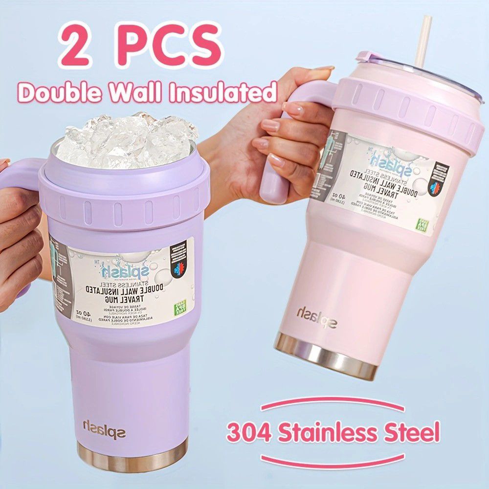 Steel Insulated Mugs i Break Reusable For Hot And Cold Drinks,Ldeal For Water,lced Tea,Coffee,Car Mugs Tumblers With Handle And Straw - GoTypical