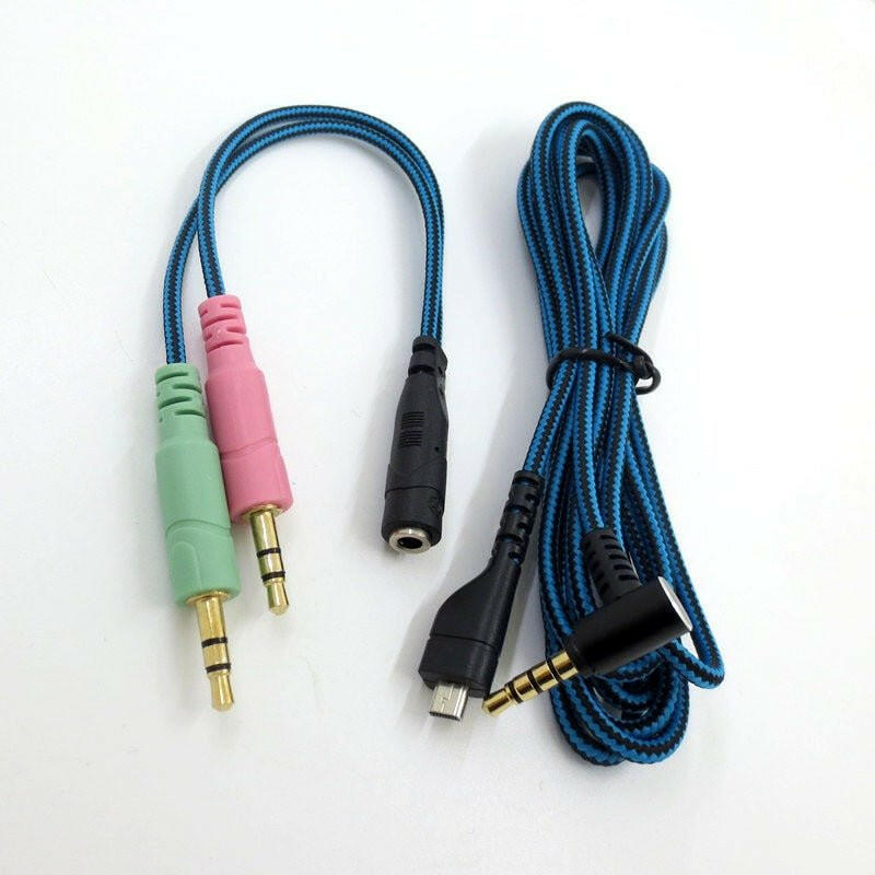 . Gaming Audio Cable – Blue Black Stripe Nylon Braided for Arctis 3 5 7 - GoTypical