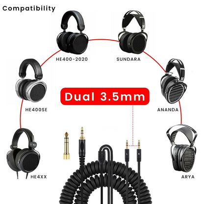 Tianlong Dual 3.5mm Headphone Spring Cable – Compatible with AH-D7100 Series - GoTypical