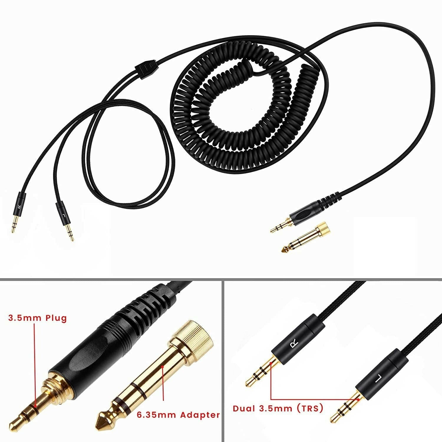 Tianlong Dual 3.5mm Headphone Spring Cable – Compatible with AH-D7100 Series - GoTypical