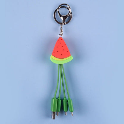 Summer cartoon charging cable refreshing fruit watermelon smiling face keychain data cable creative mobile fast charging cable - GoTypical