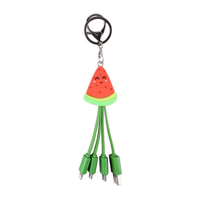 Summer cartoon charging cable refreshing fruit watermelon smiling face keychain data cable creative mobile fast charging cable - GoTypical