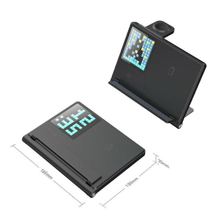 . 5-in-1 Pixel Animation Wireless Charger Stand – Foldable Black - GoTypical