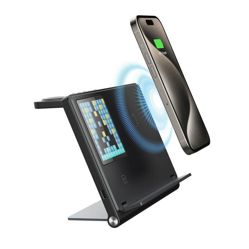. 5-in-1 Pixel Animation Wireless Charger Stand – Foldable Black - GoTypical