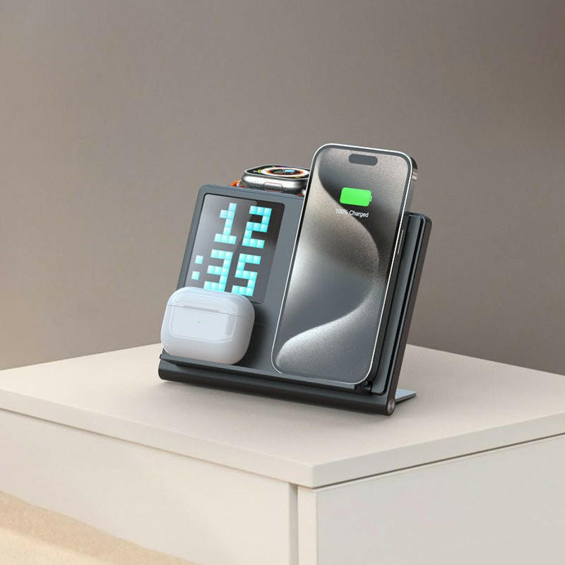 . 5-in-1 Pixel Animation Wireless Charger Stand – Foldable Black - GoTypical