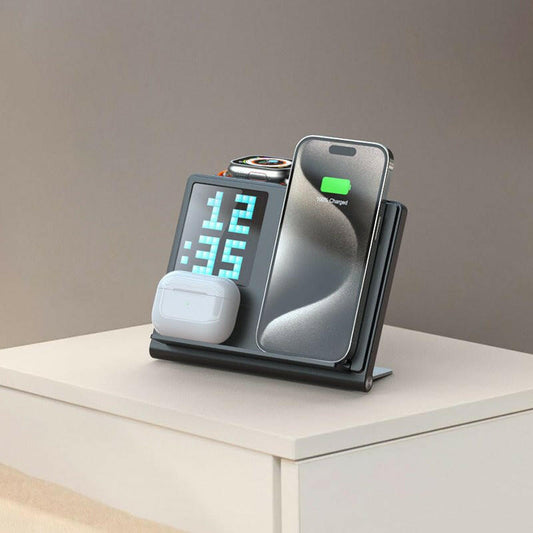 . 5-in-1 Pixel Animation Wireless Charger Stand – Foldable Black - GoTypical