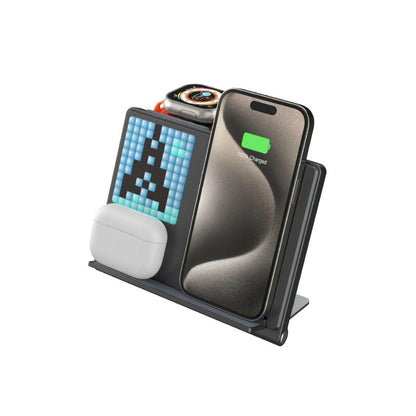 . 5-in-1 Pixel Animation Wireless Charger Stand – Foldable Black - GoTypical