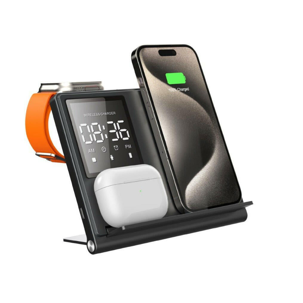 . 5-in-1 Pixel Animation Wireless Charger Stand – Foldable Black - GoTypical