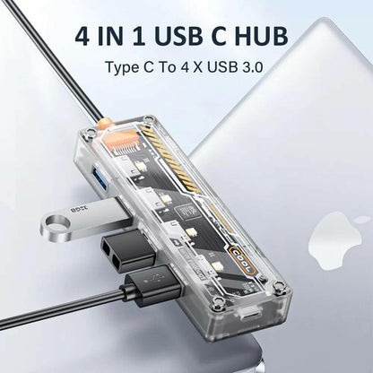 ASOMETECH USB C Hub 4 in 1 – USB 3.0 Transparent Punk Docking Station - GoTypical