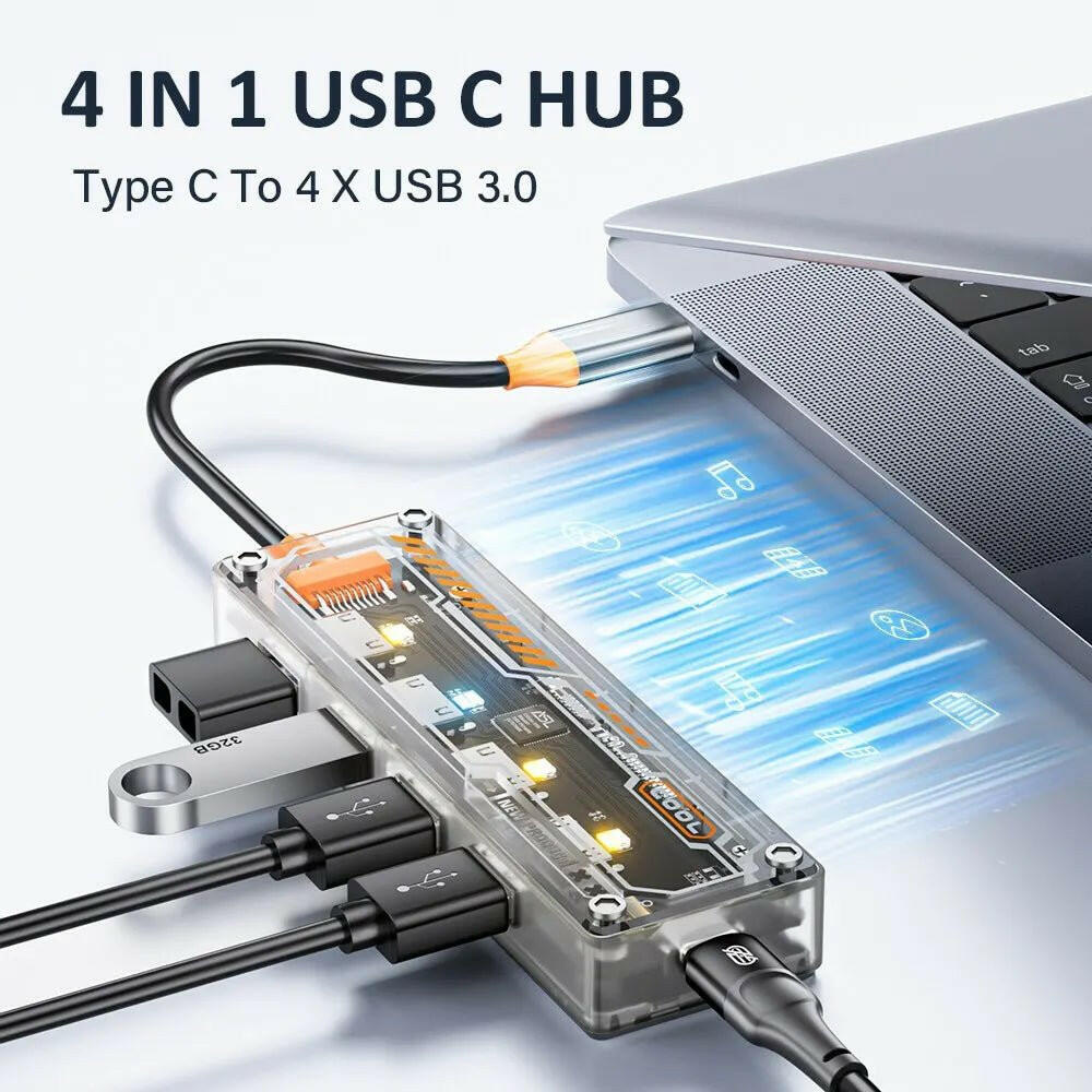 ASOMETECH USB C Hub 4 in 1 – USB 3.0 Transparent Punk Docking Station - GoTypical