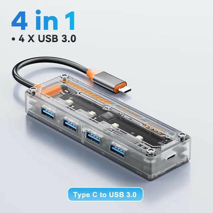 ASOMETECH USB C Hub 4 in 1 – USB 3.0 Transparent Punk Docking Station - GoTypical