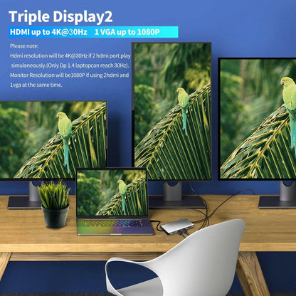 . Type-C 12-in-1 Dock – Dual HDMI VGA USB Hub Converter - GoTypical