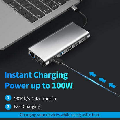 . Type-C 12-in-1 Dock – Dual HDMI VGA USB Hub Converter - GoTypical