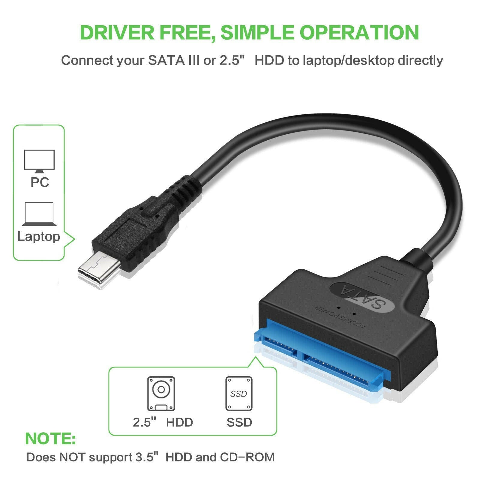 . Type-C to SATA 2.5-Inch Portable Hard Drive Converter Cable - GoTypical