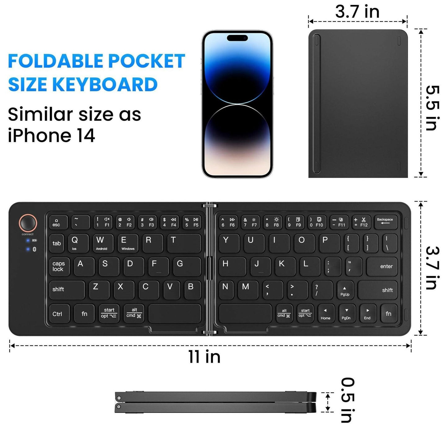 . Bluetooth Keyboard – Ultra Slim Foldable Dual-Mode Wireless ABS - GoTypical