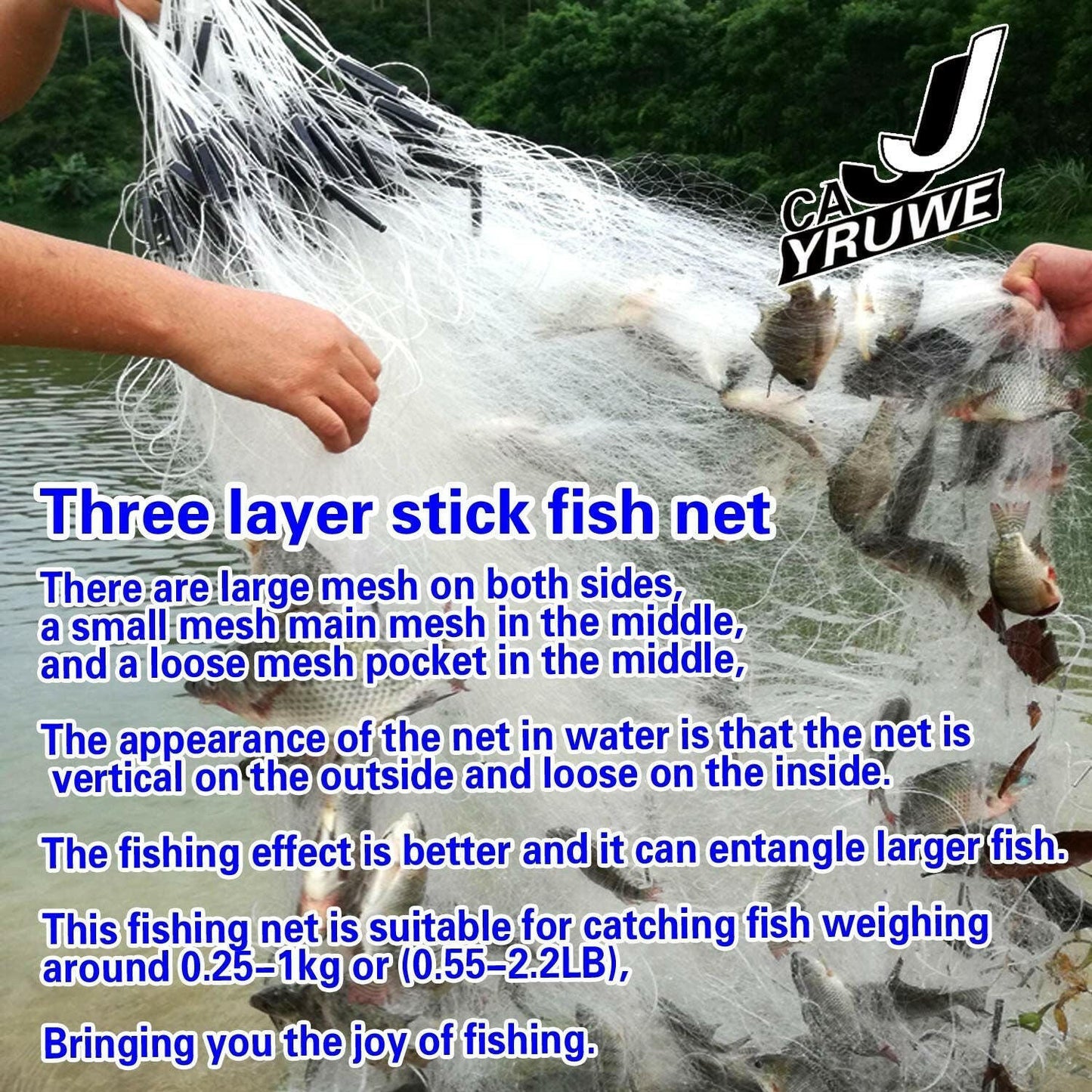 US Folding Fish Sticky Net – 25x1.5m Nylon Three-Layer Mesh Trap - GoTypical