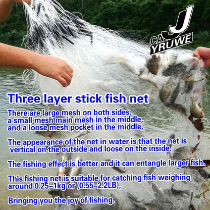 US Folding Fish Sticky Net – 25x1.5m Nylon Three-Layer Mesh Trap - GoTypical