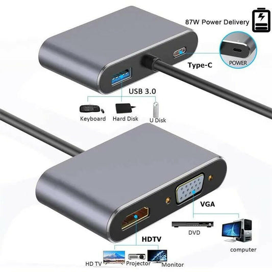 . USB C Hub 4-in-1 Type C Adapter – 4K HDMI VGA PD Fast Charge - GoTypical