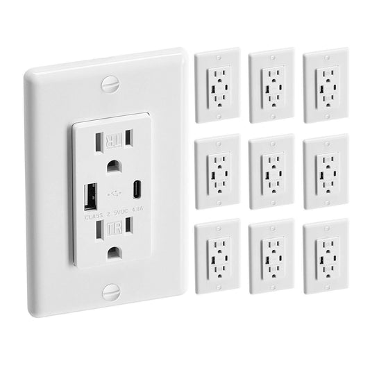 VEVOR USB Wall Outlet 24W 15A with Type C & A Ports – White - GoTypical