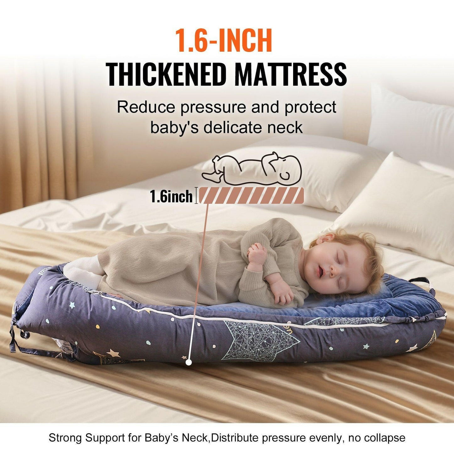 Baby Infant Lounger – 100% Cotton Soft Newborn Nest with Headrest - GoTypical