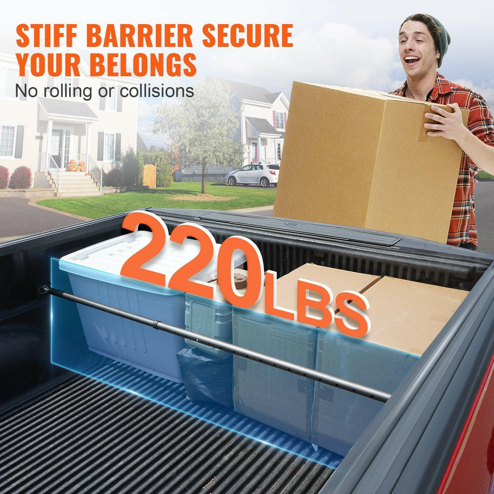 VEVOR Cargo Bar, Truck Bed Bar Adjustable from 40" to 73", Heavy - duty Steel Cargo Stabilizer Bar with 220 lbs Capacity, Truck Load Bar Stop Sliding for Pickup Truck Bed, SUV, Minitruck - GoTypical