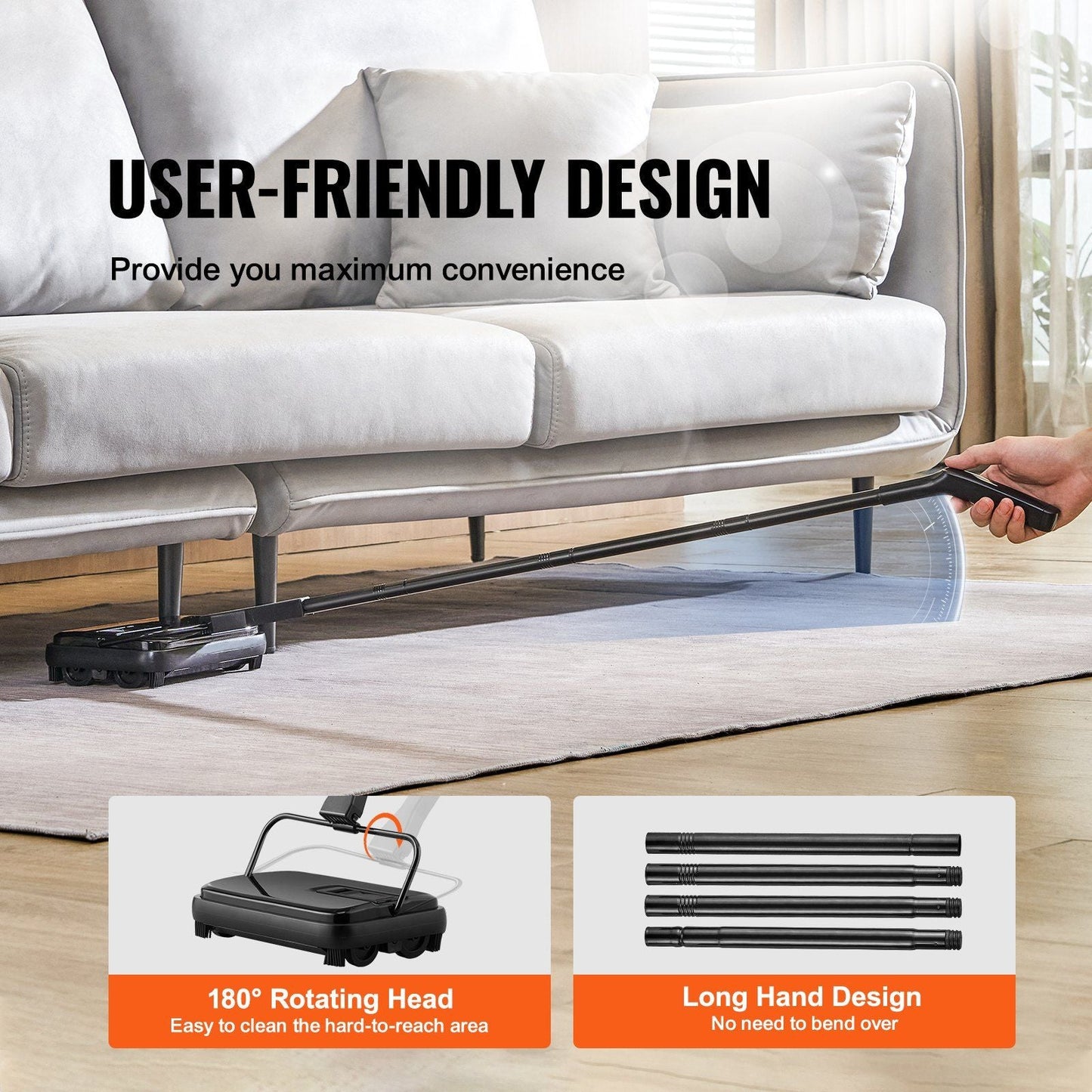 VEVOR Carpet Sweeper, 7.87 in Sweeping Paths, Floor Sweeper Manual Non Electric, 300 ml Dustbin Capacity with Comb for Home Office Rugs Hardwood Surfaces Wood Floors Laminate, Cleans Dust Pet Hair - GoTypical