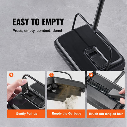 VEVOR Carpet Sweeper, 7.87 in Sweeping Paths, Floor Sweeper Manual Non Electric, 300 ml Dustbin Capacity with Comb for Home Office Rugs Hardwood Surfaces Wood Floors Laminate, Cleans Dust Pet Hair - GoTypical