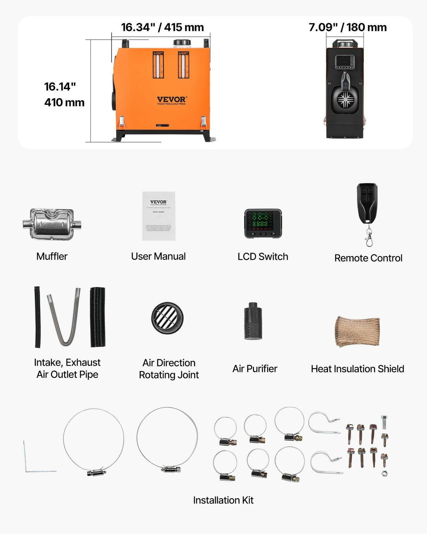 VEVOR Diesel Air Heater 8kW DC 12-24V with Remote Control - GoTypical