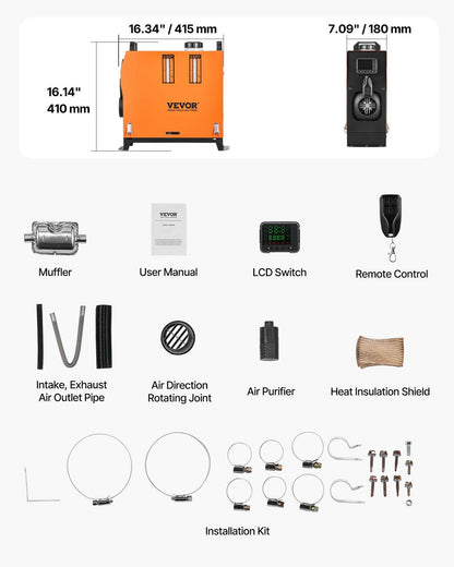 VEVOR Diesel Air Heater 8kW DC 12-24V with Remote Control - GoTypical