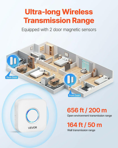 Wireless Door Chime – 58 Chimes 5-Level Volume Contact Sensor 1000ft Range - GoTypical