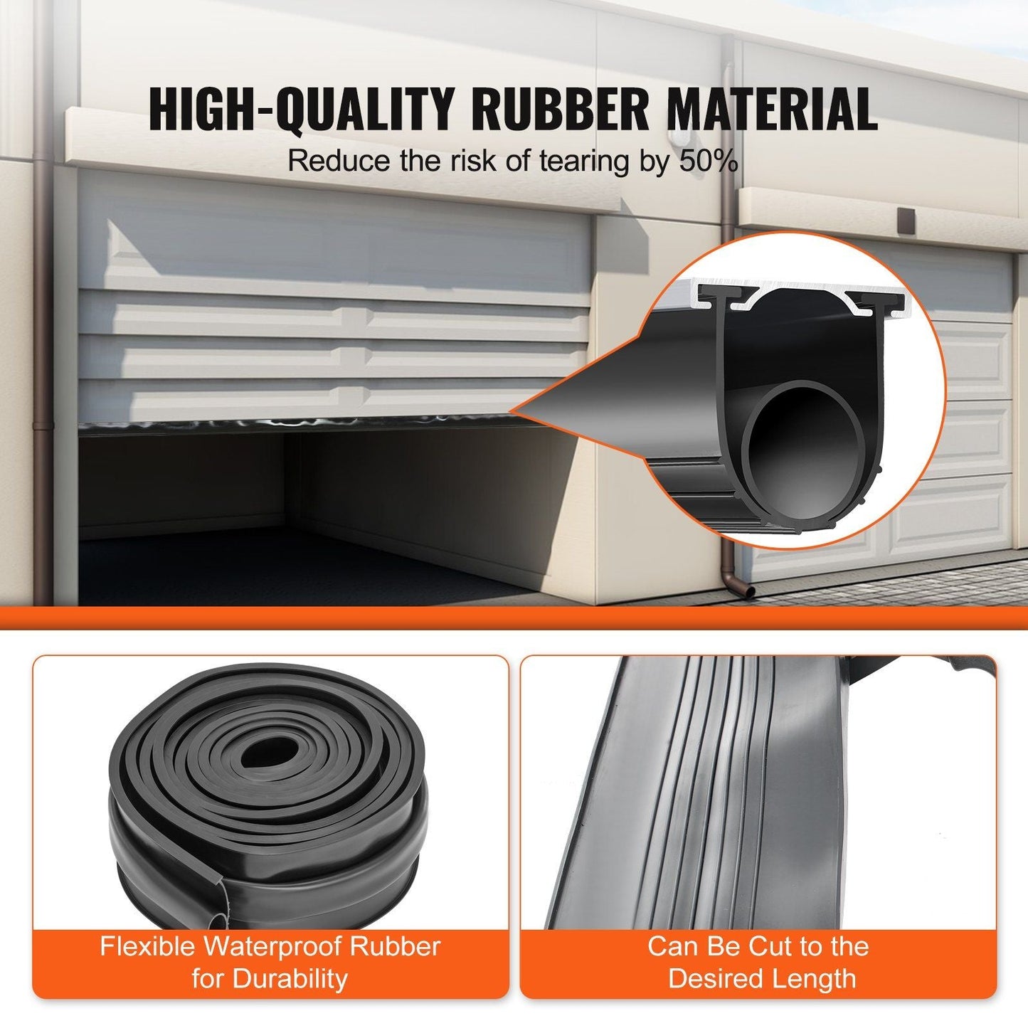 VEVOR Garage Door Seals Bottom Rubber, U Shape +O Ring Combination Garage Door Weather Stripping with Pre - drilled Aluminum Track Retainer Kit, 5/16 inch T - ends and 3 3/4 inch Width (16 Ft, Black) - GoTypical