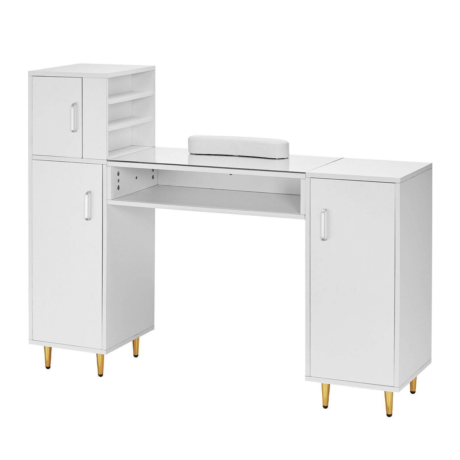 . Manicure Table – Glass Top Nail Desk with Storage Cabinets, White - GoTypical